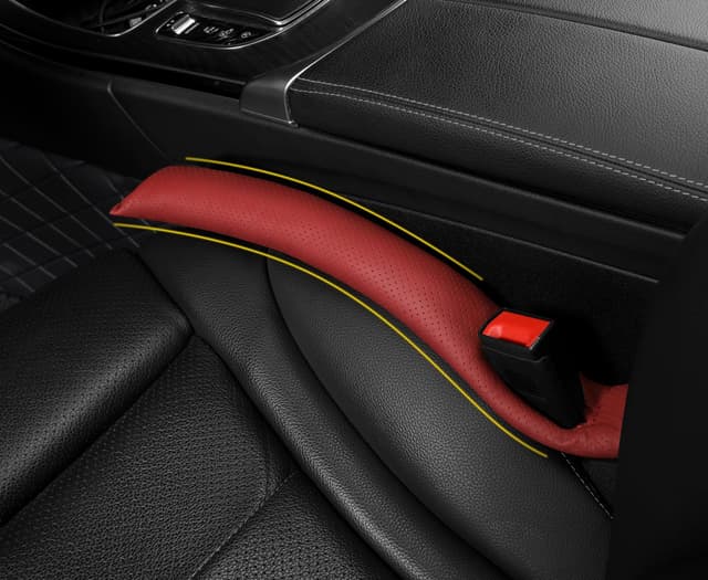 🚗👌 POKSRI 1 STK Echtem Rindsleder Autositz Lückenfüller für Autositze - Spaltfüller aus Echtem Kuhleder (Wein)
