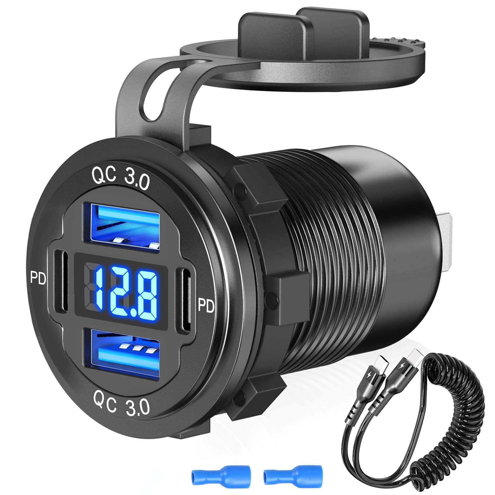 Aluminium 4-Port USB C 12V Steckdose 78W Ladegerät 📱🚗