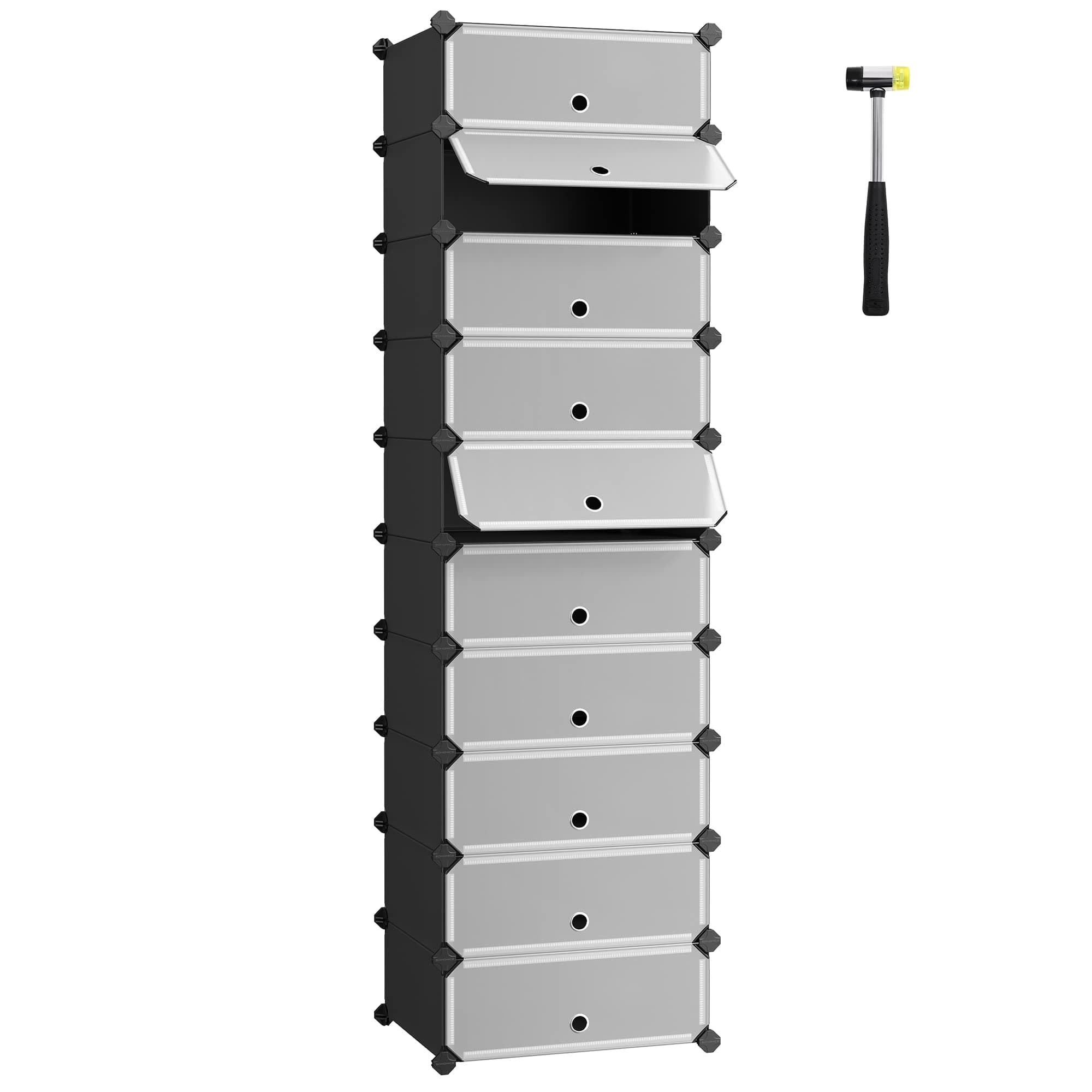 👠👞 SONGMICS Schuhregal mit 10 Ebenen, Steckregal, Regalsystem, Schuh-Organizer, DIY-Regal, mit Tür, schwarz LPC10HV1 1 Schwarz 👠👞