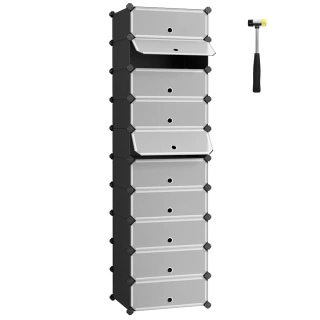 👠👞 SONGMICS Schuhregal mit 10 Ebenen, Steckregal, Regalsystem, Schuh-Organizer, DIY-Regal, mit Tür, schwarz LPC10HV1 1 Schwarz 👠👞