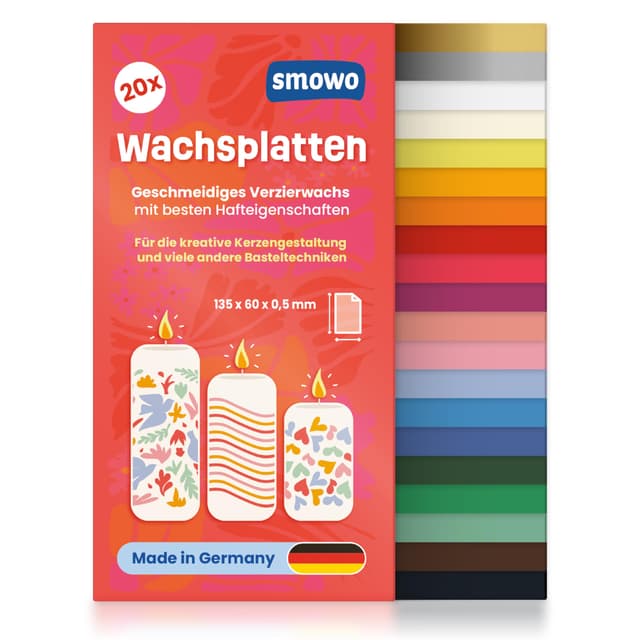 🕯️🎨 Smowo® 20 Wachsplatten zum Verzieren und Gestalten von Kerzen 🎨🕯️