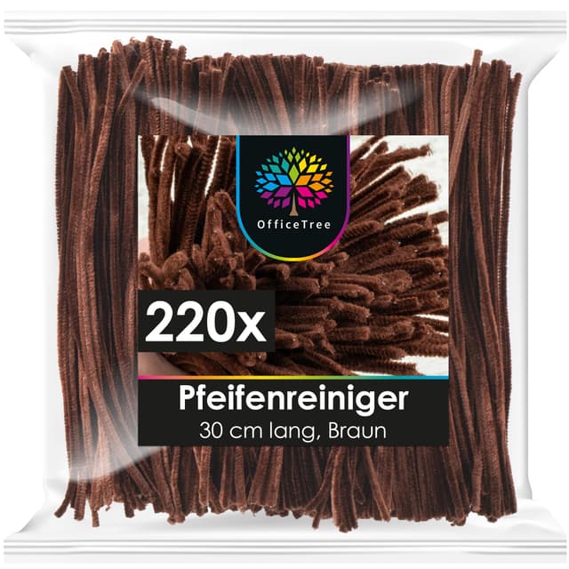 🎨 GROSSPACKUNG OfficeTree 220 x Pfeifenreiniger Braun - 30 cm - Chenilledraht Braun - Bastelspaß! 🌟