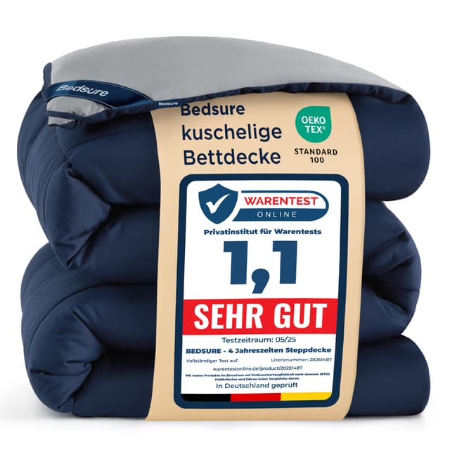 BEDSURE Bettdecke 155x220 Ganzjahresdecke Steppdecke - 🛏️ Bettdecke Ohne Bezug 155x220cm 300GSM - 4 Jahreszeiten Bettdecken Wende Blau/Grau