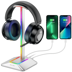 New Bee Kopfhörer Ständer mit RGB-Beleuchtung und USB-Anschlüssen Angebot bei HelloDeals