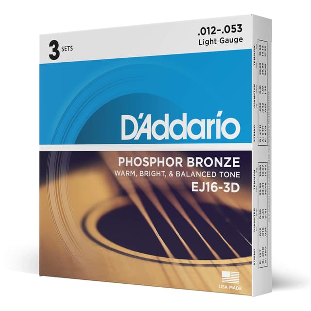 🎸 D'Addario EJ16-3D Phosphorbronze-Saiten für Akustikgitarren, Light, 3 Sets Light, 12-53 3-Pack - Angebot!