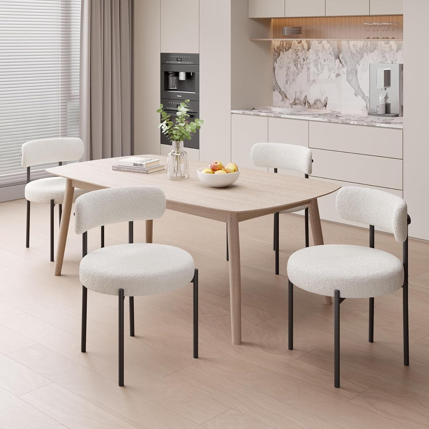 Hawthyhome Esszimmerstühle 4er Set - Teddy Stoff Runde Boucle Stühle