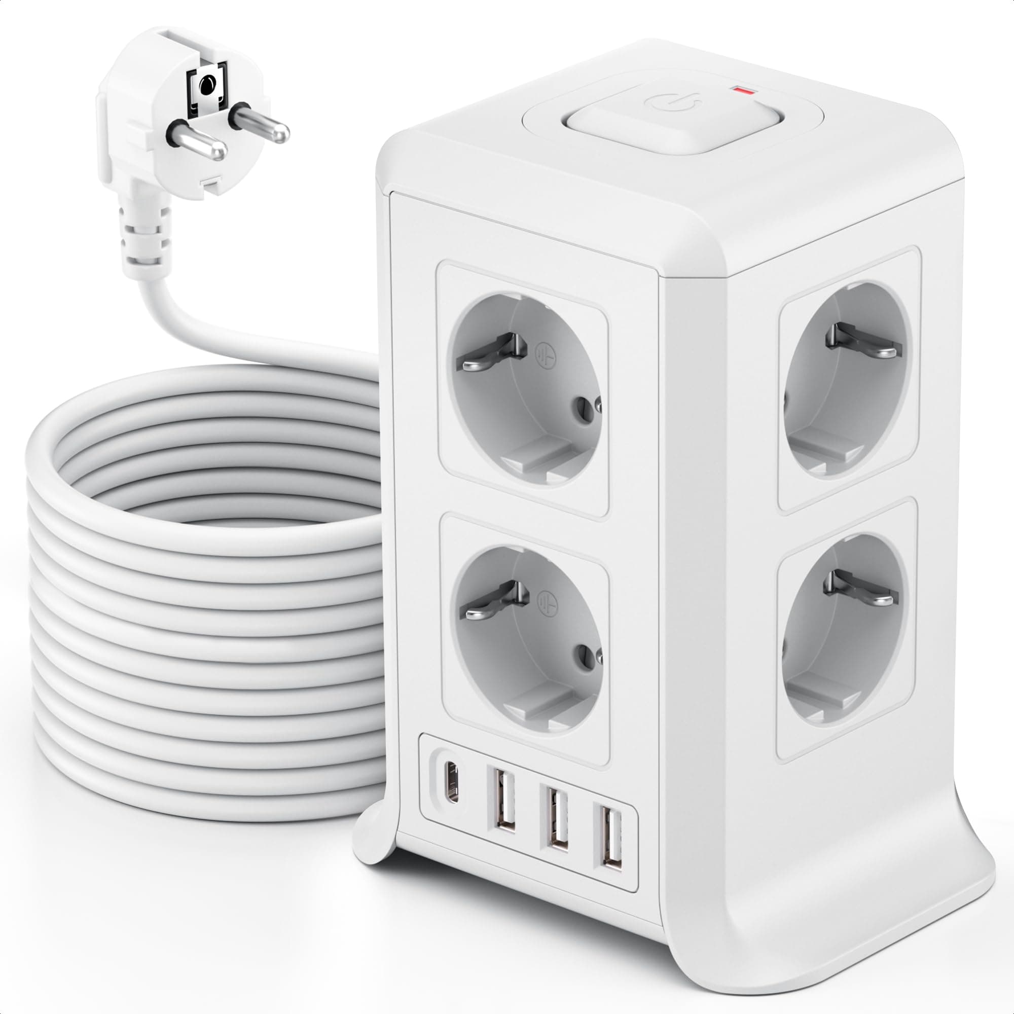 🔌🔋 5M Verlängerungskabel Steckdosenleiste mit 4 USB-Anschlüssen und Überspannungsschutz