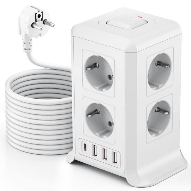 🔌🔋 5M Verlängerungskabel Steckdosenleiste mit 4 USB-Anschlüssen und Überspannungsschutz