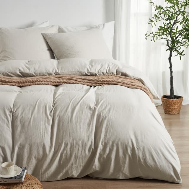 Duvetnova Bettwäsche 240x220 Beige Superweiche Vorgewaschene Mikrofaser Baumwollähnlich ÖKO-TEX