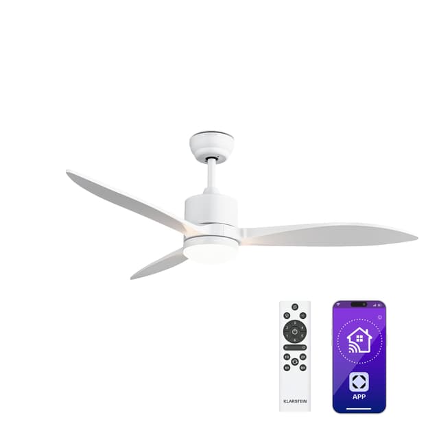 🌀🌟 Klarstein SkyBreeze Deckenventilator Mit Beleuchtung – Smart Steuerung, IP44 Außenbereich, 6 Geschwindigkeitsstufen, Leiser Betrieb, Dimmbares Licht, 132cm, Weiß 🌟🌀