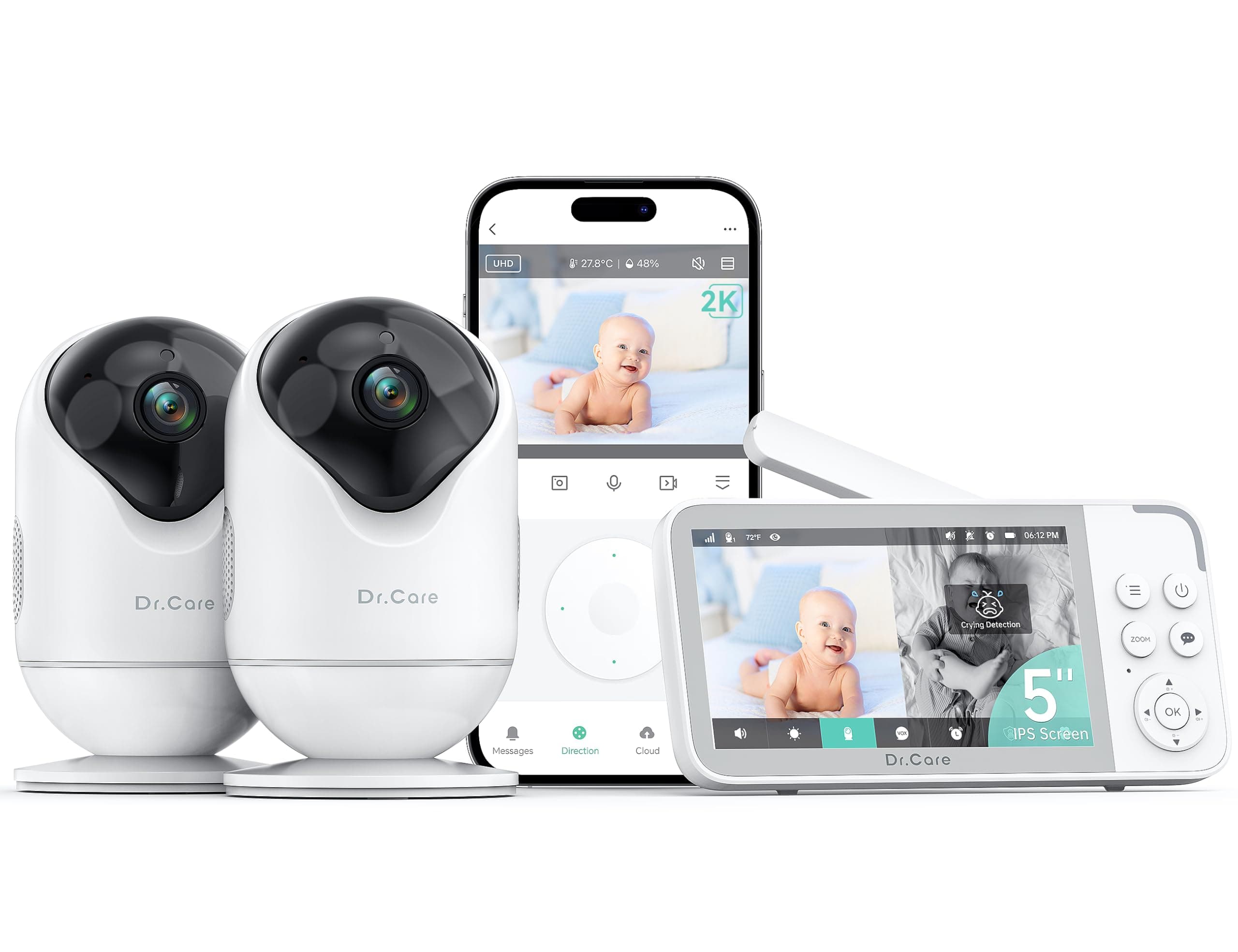 Dr.Care VistaView Smart WLAN Babyphone 2 Kameras 🌟 1080P HD, 2K/3MP Kamera 📹 App-Steuerung 📱