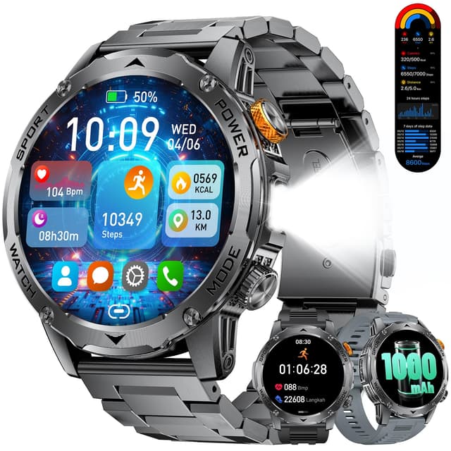 LIGE Smartwatch Herren mit Telefonfunktion, LED-Taschenlampe und 100+ Sportmodi 🌟