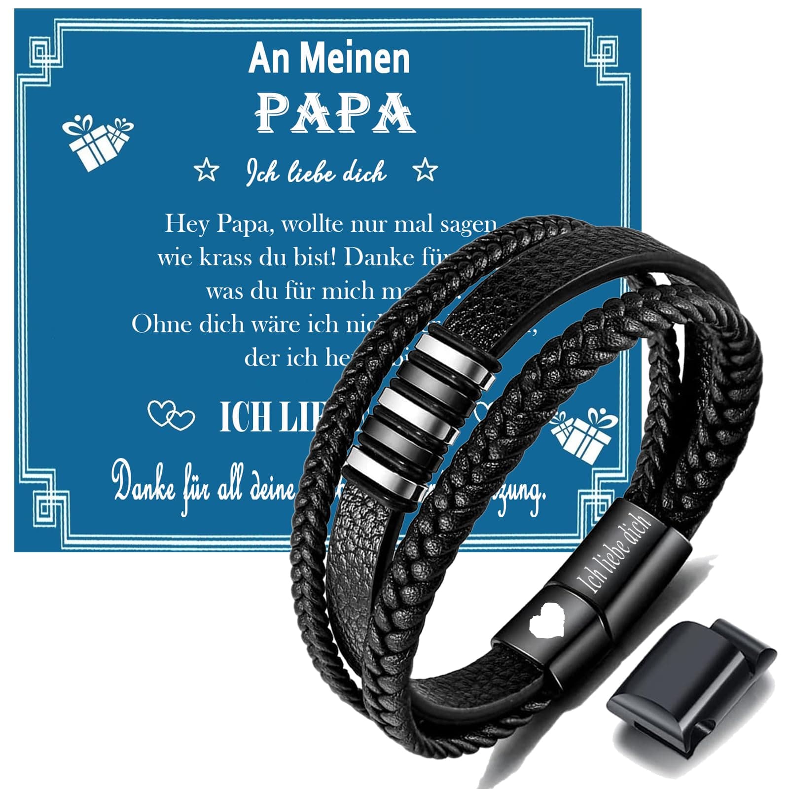 🎁 Gkmamrg Vatertagsgeschenk Papa Geschenk Vater - Geschenke für Papa - Gravur “Ich liebe dich” Leder Armband Geschenk für Papa Vater 🎁