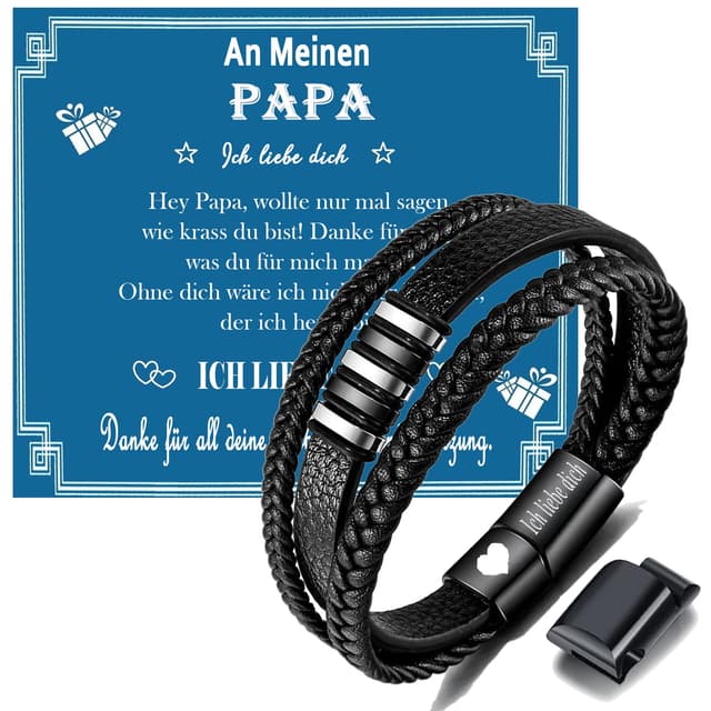 🎁 Gkmamrg Vatertagsgeschenk Papa Geschenk Vater - Geschenke für Papa - Gravur “Ich liebe dich” Leder Armband Geschenk für Papa Vater 🎁