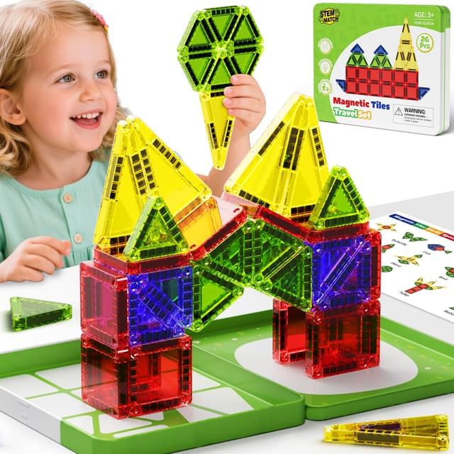 🌟 Magnetische Tiles Konstruktion Set: Reisespielzeug für Kinder
