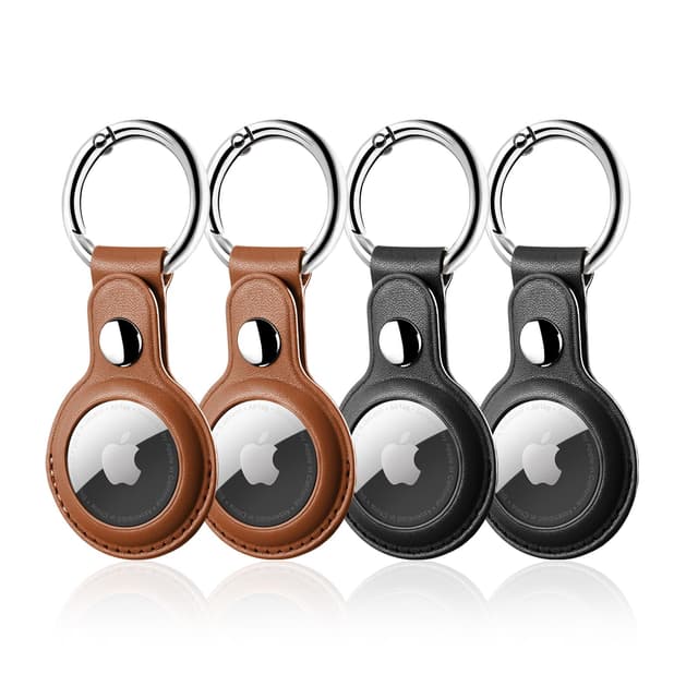 🔥 LETREEN 4er Pack Kompatibel mit Apple AirTag Anhänger, Leder Airtag Hülle mit Schlüsselanhänger (Schwarz/Braun) - Schützen Sie Ihren AirTag stilvoll! 🚀