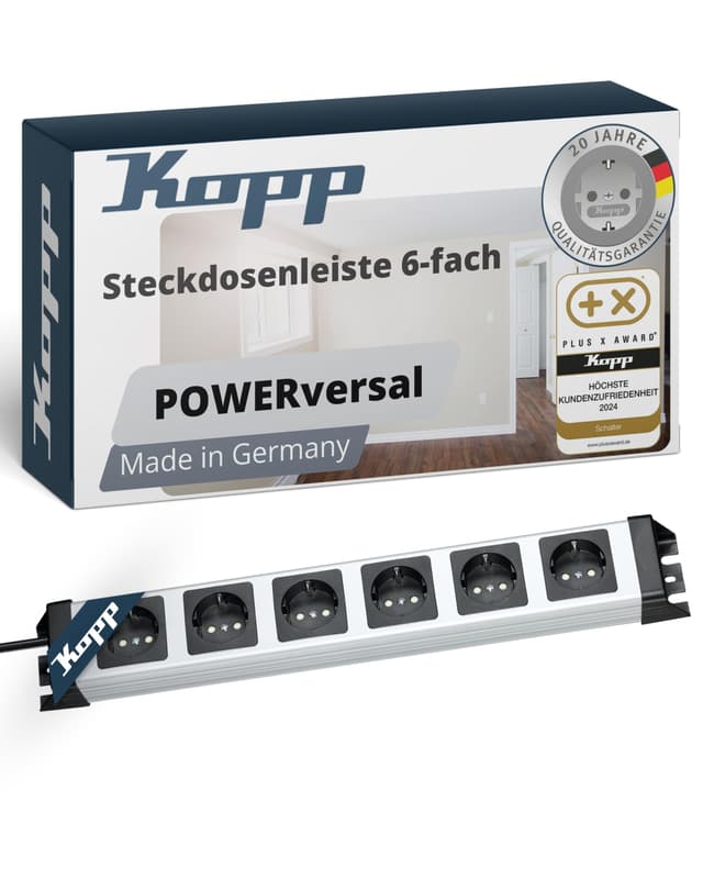 🔌🔋 Kopp POWERversal 6-Fach Steckdosenleiste in Silber-Schwarz - Mehrfachsteckdose mit erhöhtem Berührungsschutz
