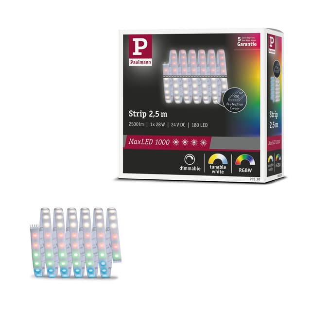 🌈🔧 Paulmann 70530 MaxLED 1000 LED Strip RGBW Einzelstripe IP44 28W 1000lm/m dimmbar 2,5m Silber Kunststoff 72LEDs/m