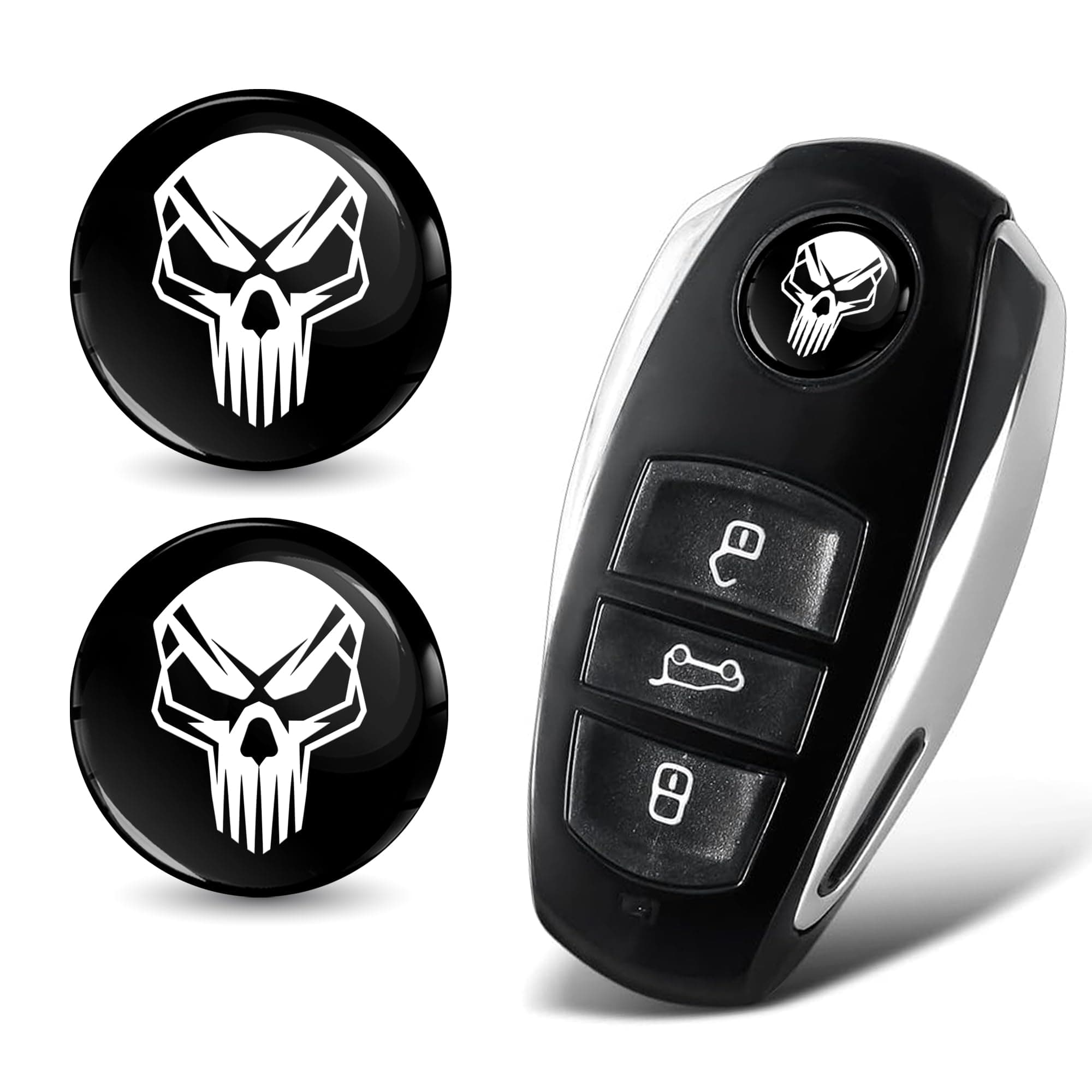 🔑🖤 SkinoEu 2 x Ø14mm 3D Schlüssel Emblem Aufkleber Stickers Für Fernbedienung Auto Moto Logo Key Badge Tuning Weiß Schwarz Schädel Totenkopf KSK 4 🖤🔑