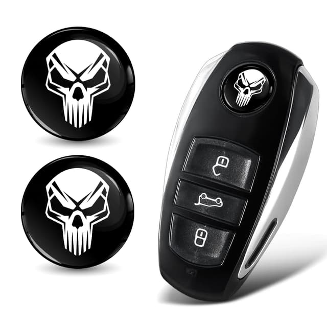 🔑🖤 SkinoEu 2 x Ø14mm 3D Schlüssel Emblem Aufkleber Stickers Für Fernbedienung Auto Moto Logo Key Badge Tuning Weiß Schwarz Schädel Totenkopf KSK 4 🖤🔑