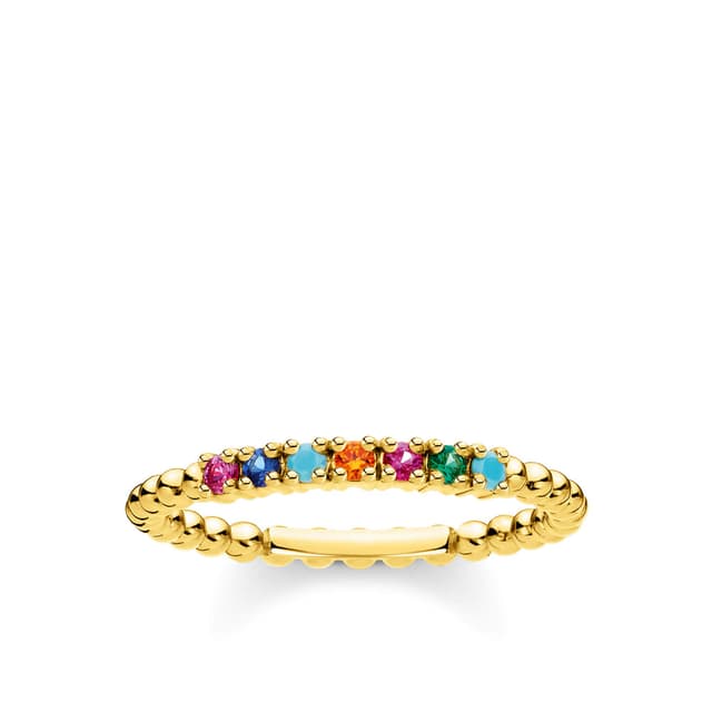 🌟 THOMAS SABO Ring Kugeln farbige Steine gold vergoldetes Silber TR2323-488-7-52 🌟