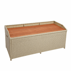 🌿 ESTEXO Polyrattan Gartenbank Sitzbank mit Auflagenbox Kissenbox Rattan Kissentruhe Bank mit Stauraum Beige - Jetzt 15% Rabatt!