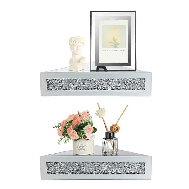 BTSKY 2 x Dreieckige Glasregale mit zerkleinerten Diamanten 🌟