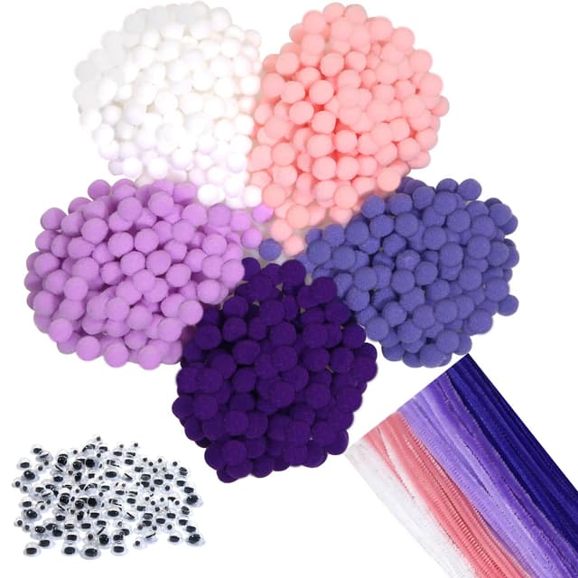 TOAOB 1000 Stück Lila Serie Pompons Pfeifenreiniger Chenilledraht und Selbstklebend Wackelaugen 🎨🎉
