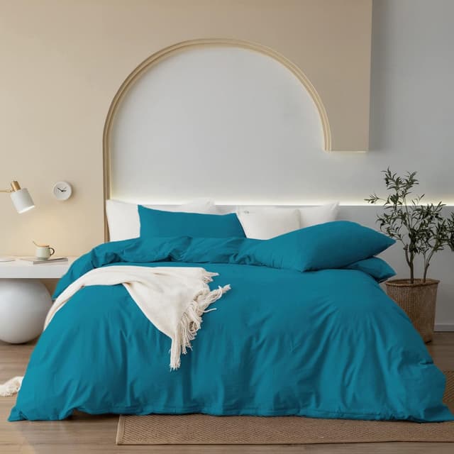 Gezu Bettwäsche 155x220 Baumwolle Petrol Blau 3 Teilig Doppelbett Set 🛏️🌿