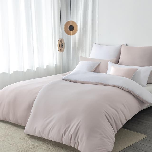 Nesture Bettwäsche 135x200 4teilig Beige/Weiß Microfaser Wendebettwäsche 4tlg