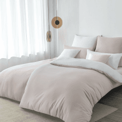 Nesture Bettwäsche 135x200 4teilig Beige/Weiß Microfaser Wendebettwäsche 4tlg