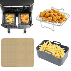 🔥 304 Edelstahl Heißluftfritteuse Grillrost & Silikon Korb & 200 Stücke Backpapier - Ninja Foodi AF300EU AF400EU Zubehör