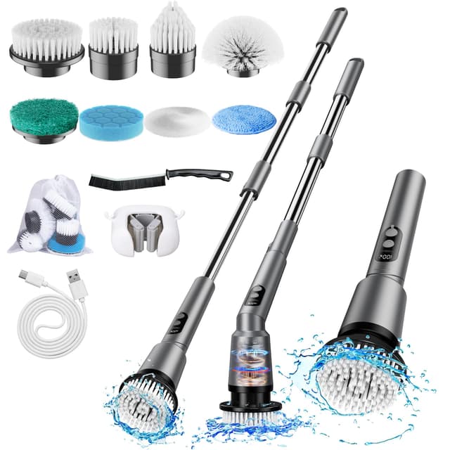 Elektrische Reinigungsbürste 12-IN-1 Electric Spin Scrubber Schnurlos mit 8 Austauschbaren Bürstenköpfen