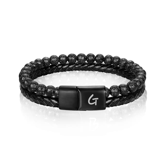 🎁 HAYOUWAY Herren Armband mit Buchstaben Lavastein Lederarmband