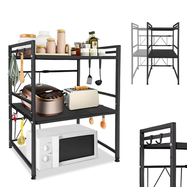 🌟 LARS360 Erweiterbares Mikrowellen Regal 🍲 3-Stufiges Mikrowellenständer 🏠 Küchentischregal aus Kohlenstoffstahl 🛠️ Mikrowellenhalter für Küche und Aufbewahrung (Schwarz), LARS-(HAG2483D)