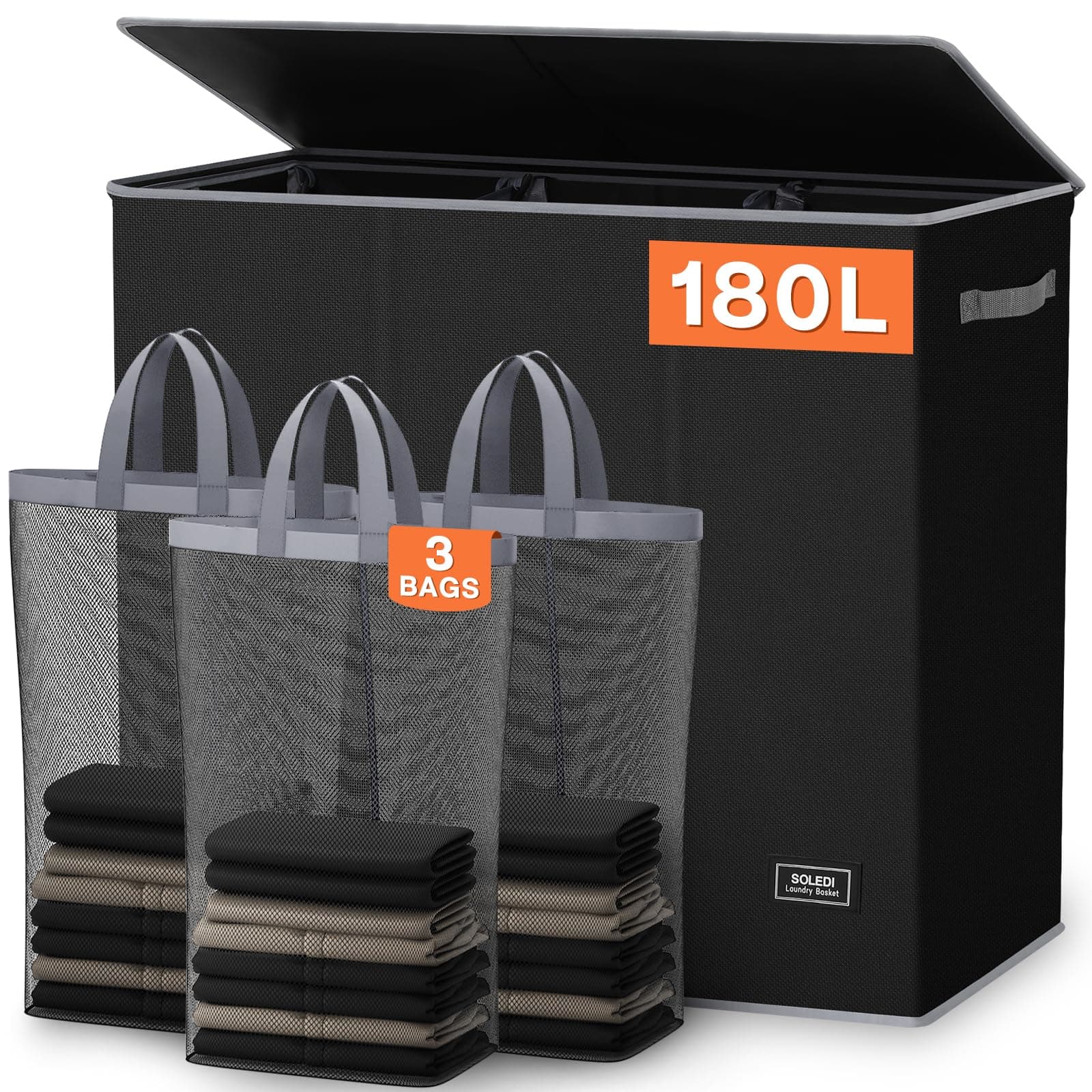 🌟 Super Deal! Sparen Sie 15%: SOLEDI 180L Wäschekorb mit Deckel und 3 Fächern 🧺