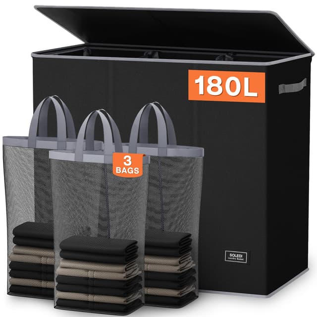 🌟 Super Deal! Sparen Sie 15%: SOLEDI 180L Wäschekorb mit Deckel und 3 Fächern 🧺