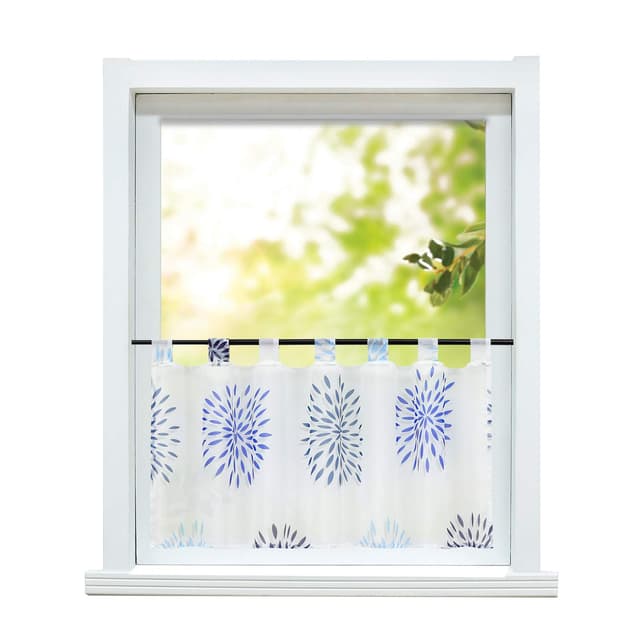 ESLIR Scheibengardine modern Bistrogardine Küche Gardinen Transparent Vorhänge mit Schlaufen Kurzgardine Voile Kreis Muster Blau HxB 60x140cm 1 Stück