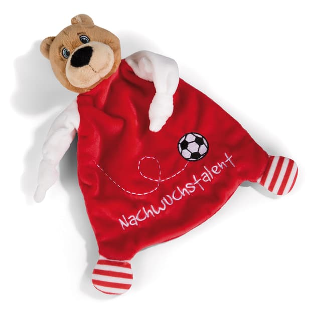 NICI Schmusetusch FC BAYERN MÜNCHEN Bär Berni 25 x 25 cm 🐻⚽️ - niedliches Schnuffeltuch mit Stickerei 'Nachwuchstalent' - tolle Geschenkidee