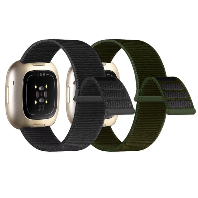 🌟 Gittos Nylon Geflochtene Armband für Fitbit Versa 4/Versa 3 Armband/Sense/Sense 2 Nylon Ersatzarmband Elastische für Damen Herren Schwarz-Grün 🌟