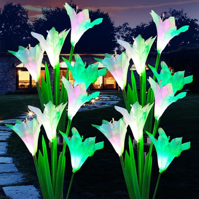 🌼🌞🌿 XVZ Solarleuchten für Außen, 4 Stück - LED-Solar-Lilien-Blumen 🌼🌞🌿