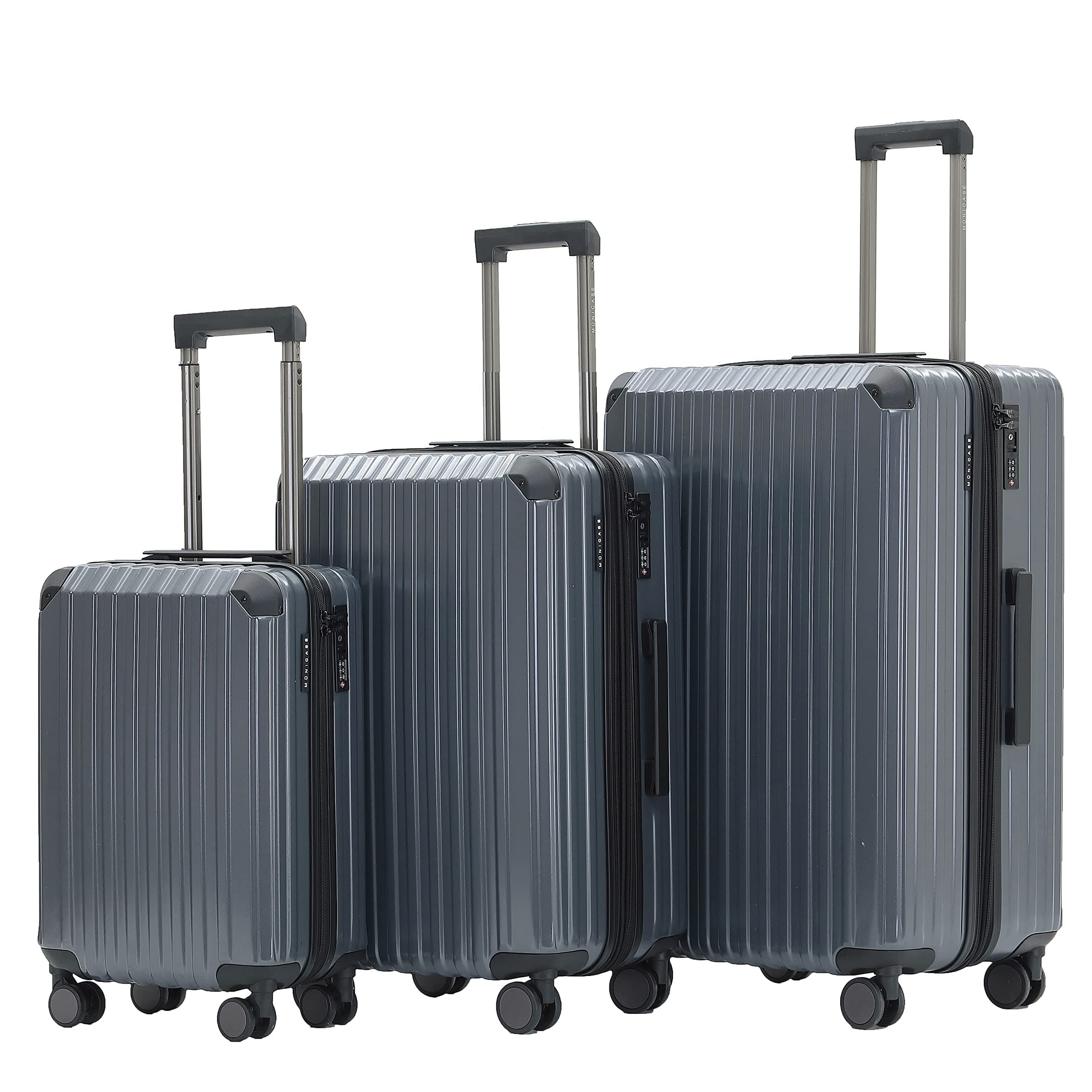 Münicase M816 TSA-Schloss, Dehnungsfuge, Teleskopgriff, Reisekoffer mit 4 Rollen, 3er Kofferset, Grau Grau 3tlg. Kofferset