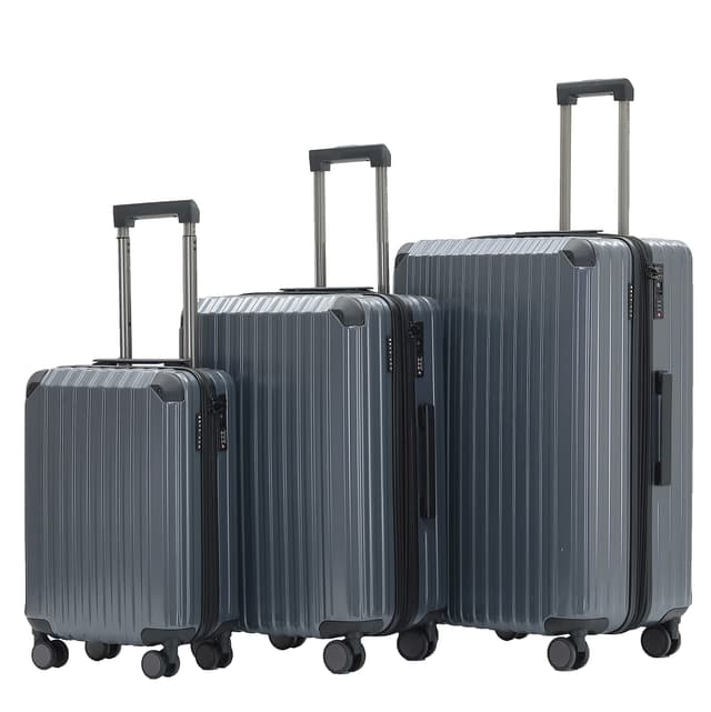 Münicase M816 TSA-Schloss, Dehnungsfuge, Teleskopgriff, Reisekoffer mit 4 Rollen, 3er Kofferset, Grau Grau 3tlg. Kofferset