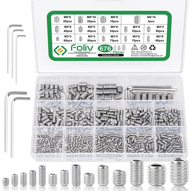 Foliv 676 Stück Madenschrauben Sortiment Set Edelstahl M3 M4 M5 M6 M8 🛠️