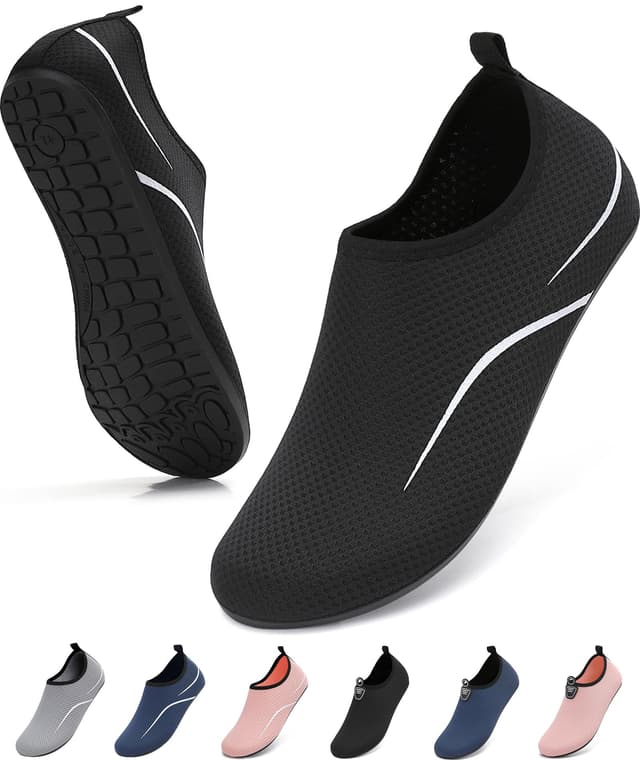 🏖️🩴 VOLHAL Badeschuhe Wasserschuhe Damen Herren Schwimmschuhe Schnell Trocknend Strandschuhe rutschfeste Aquaschuhe Leicht Surfschuhe für Beach Pool Yoga Gr 35-47 EU 42 EU A787 Schwarz - 50% Rabatt!