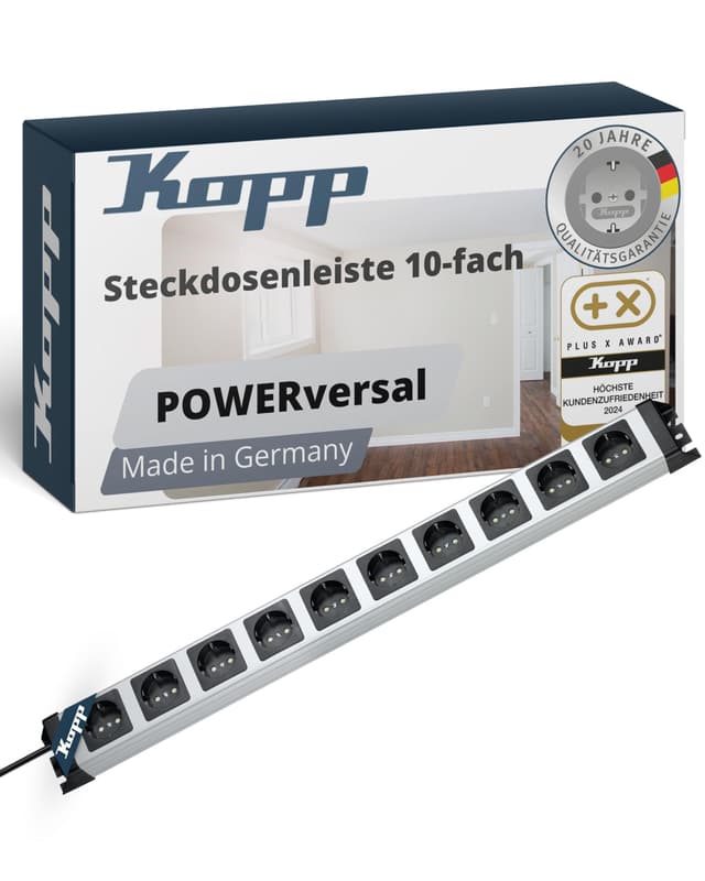 Kopp POWERversal 10-fach Steckdosenleiste in Silber-Schwarz 🛠️🔌