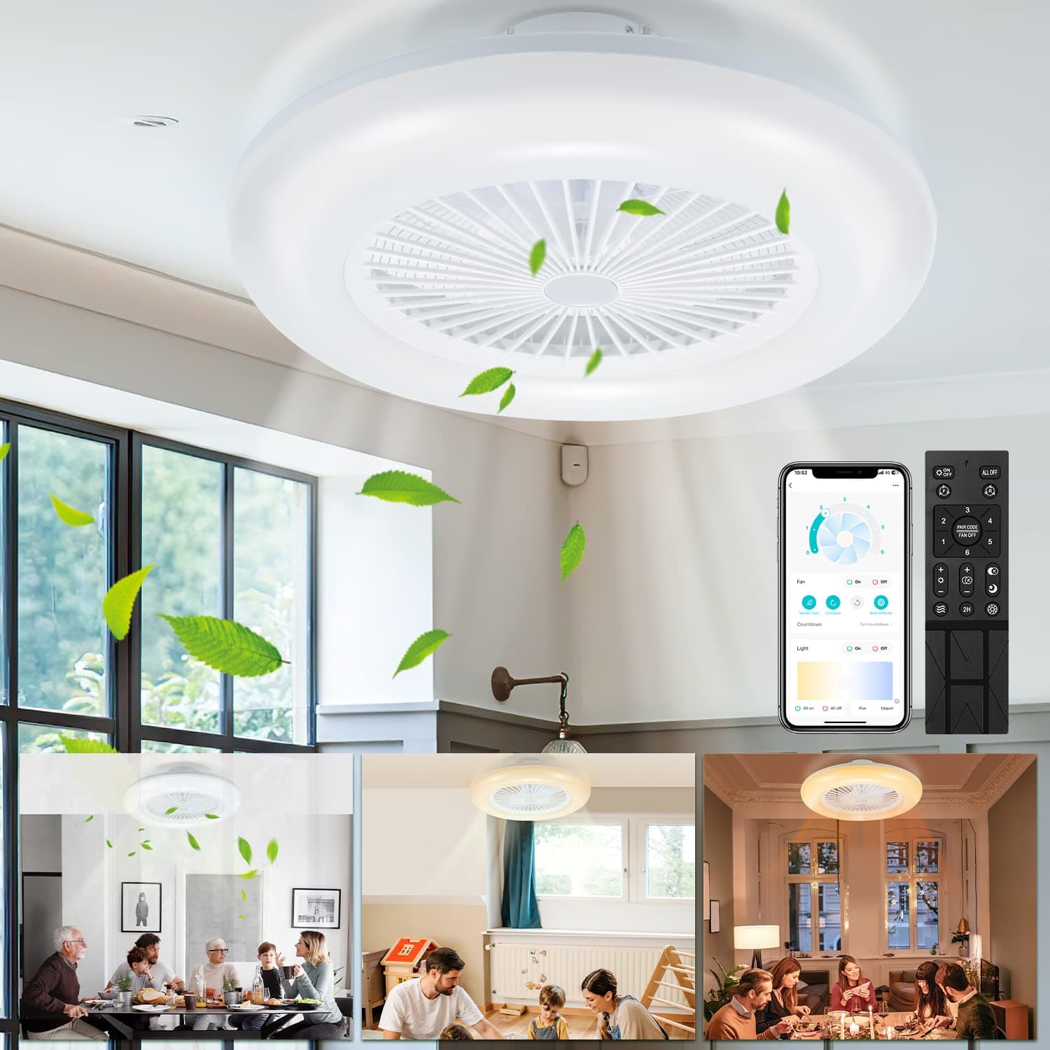 Daromigo Deckenventilator Mit Beleuchtung, 80W LED Stufenloses Dimmen Ventilator 🏡