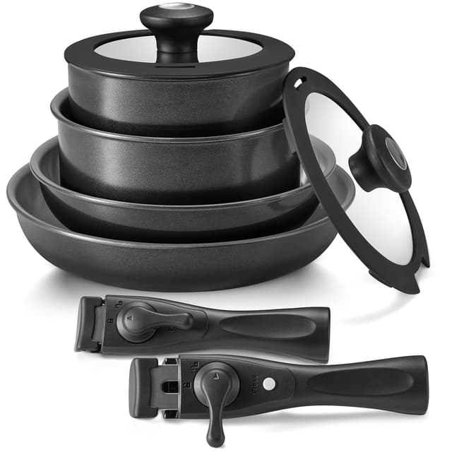 🌟 BEZIA Keramik-Pfannenset mit abnehmbaren Griffen - 10-teiliges Topfset für gesundes Kochen 🍳