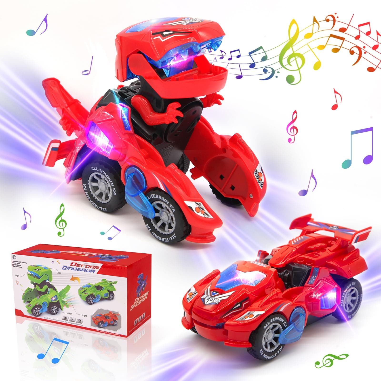 🦖🚗 KJIXYUNG Verwandeltes Dinosaurier-Spielzeugauto - Ferngesteuertes Auto mit Musik 🎶