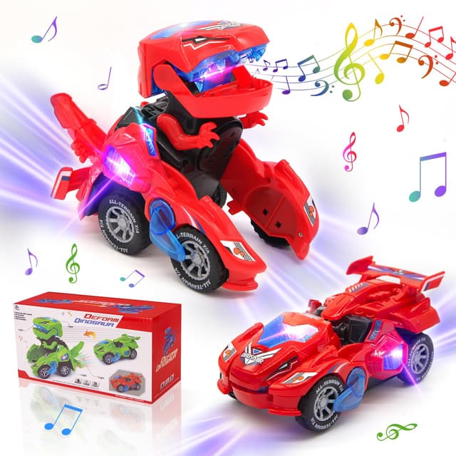 🦖🚗 KJIXYUNG Verwandeltes Dinosaurier-Spielzeugauto - Ferngesteuertes Auto mit Musik 🎶